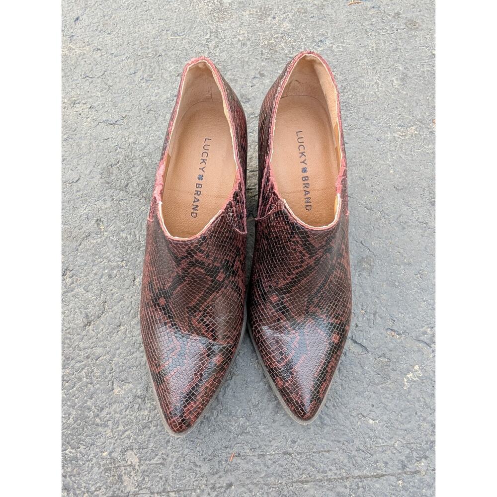 LUCKY BRAND Womens Tabea Snake Print‎ Leather Ankle Bootie 7M Red Brown - Picture 6 of 7